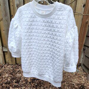 NWOT Womans XXL 'A new day' white quilted puff sleeve shirt
